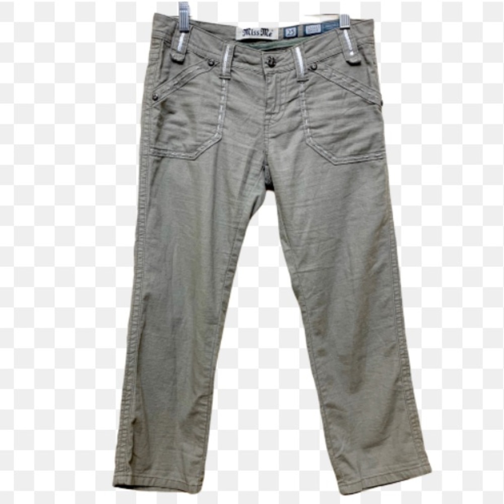 MISS ME Linen Cargo Olive Green Pants Sz 25